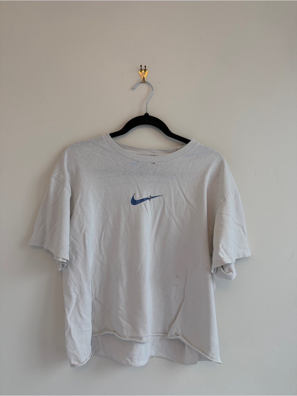Vintage Nike White Boxy Tee with Blue Swoosh